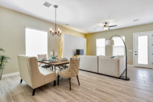 Interior living room/dining room table view of Prickly Pear home floor plan